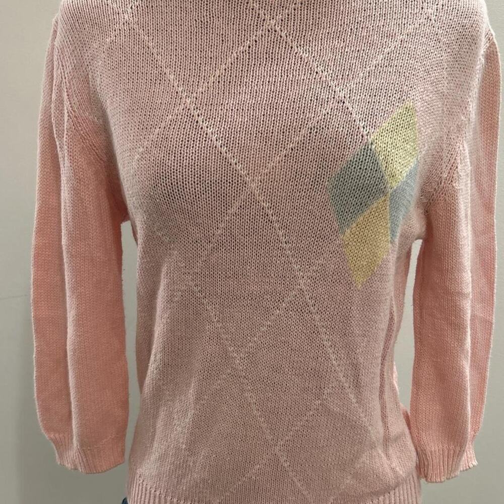 Vintage Rosanna Pastel Pink Argyle Knit Sweater